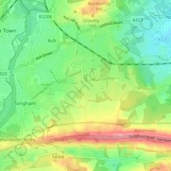 Ash Green topographic map, elevation, terrain