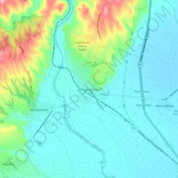 Polykastro topographic map, elevation, terrain