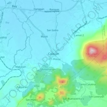 Calauan topographic map, elevation, terrain