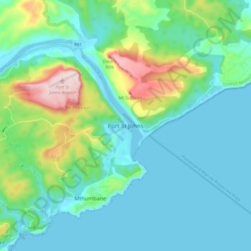 Port St Johns topographic map, elevation, terrain