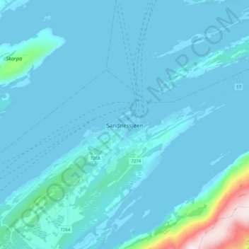 Sandnessjøen topographic map, elevation, terrain