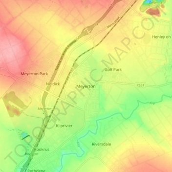 Meyerton topographic map, elevation, terrain