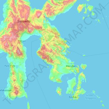 Southeast Sulawesi topographic map, elevation, terrain