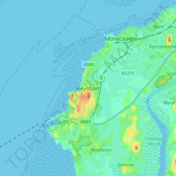 Heysham topographic map, elevation, terrain