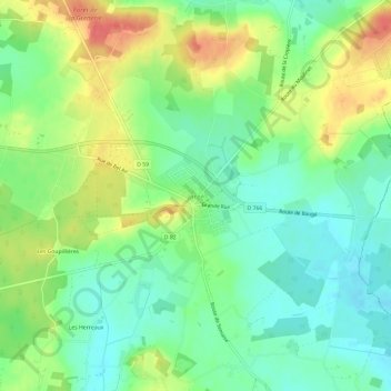 Jarzé topographic map, elevation, terrain