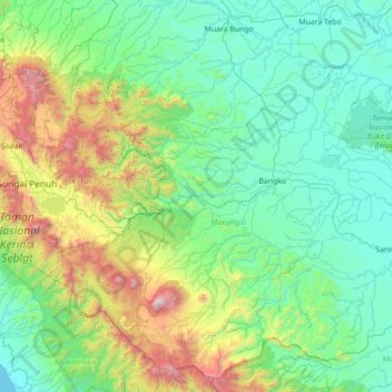 Sungai Manau topographic map, elevation, terrain