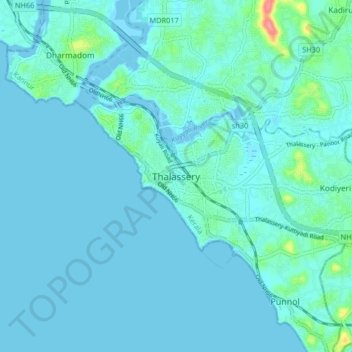 Thalassery topographic map, elevation, terrain