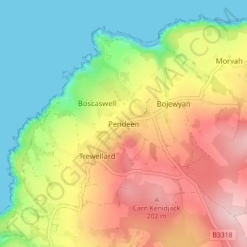 Pendeen topographic map, elevation, terrain