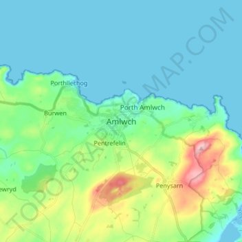 Amlwch topographic map, elevation, terrain