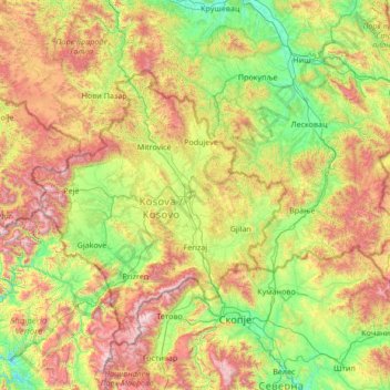Kosovo topographic map, elevation, terrain