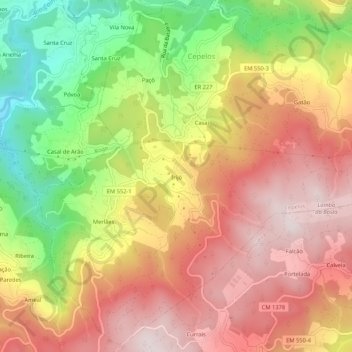 Irijó topographic map, elevation, terrain