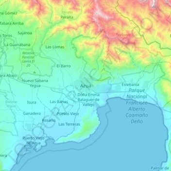 Azua topographic map, elevation, terrain