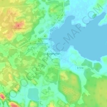 Buskhyttan topographic map, elevation, terrain