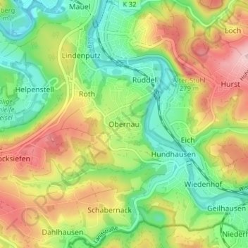 Obernau topographic map, elevation, terrain