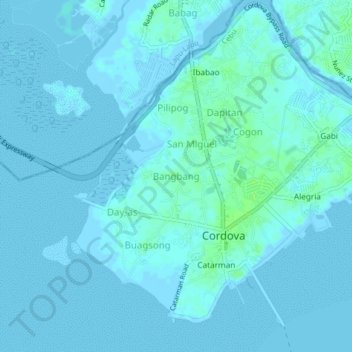 Bangbang topographic map, elevation, terrain
