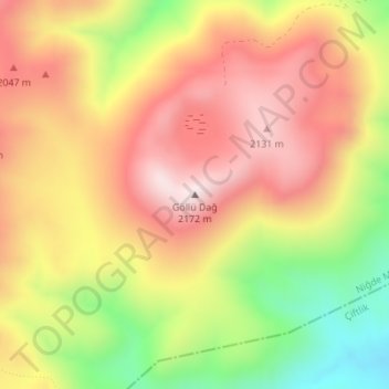 Göllü Dağ topographic map, elevation, terrain