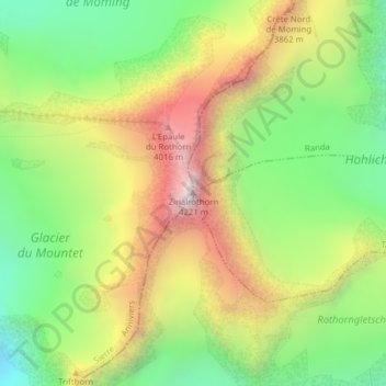 Zinalrothorn topographic map, elevation, terrain