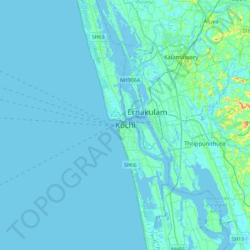 Kochi topographic map, elevation, terrain