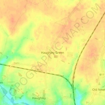 Haughley Green topographic map, elevation, terrain