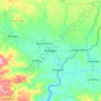 Monagas topographic map, elevation, terrain