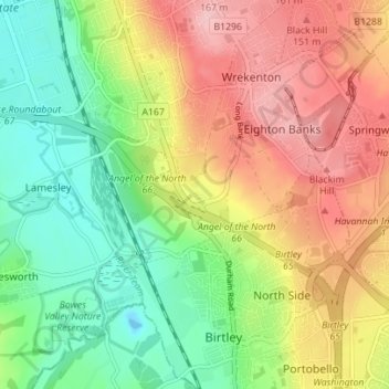 Low Eighton topographic map, elevation, terrain