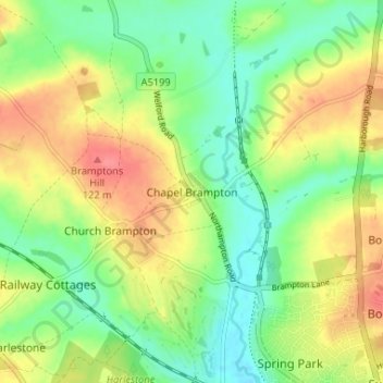 Chapel Brampton topographic map, elevation, terrain