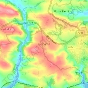Trematon topographic map, elevation, terrain