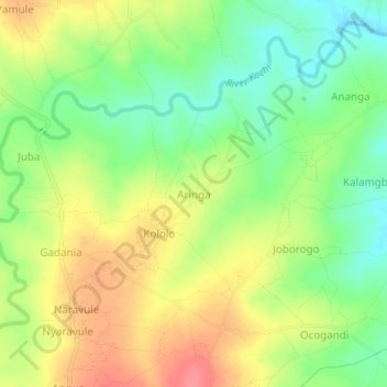 Aringa topographic map, elevation, terrain
