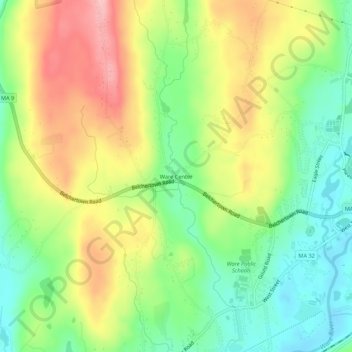 Ware Center topographic map, elevation, terrain