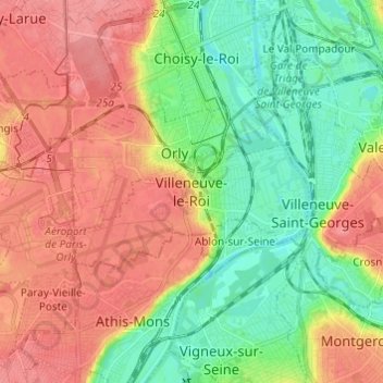 Villeneuve-le-Roi topographic map, elevation, terrain