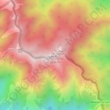 Sandakphu topographic map, elevation, terrain