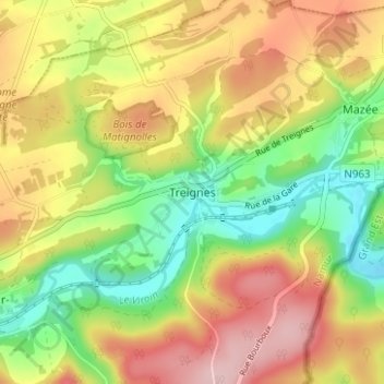 Treignes topographic map, elevation, terrain