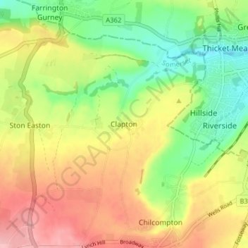 Clapton topographic map, elevation, terrain