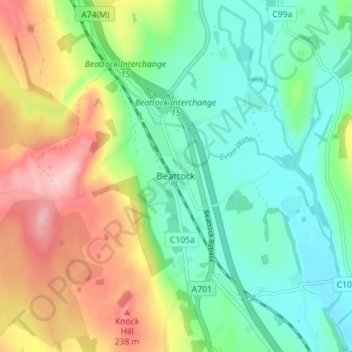 Beattock topographic map, elevation, terrain