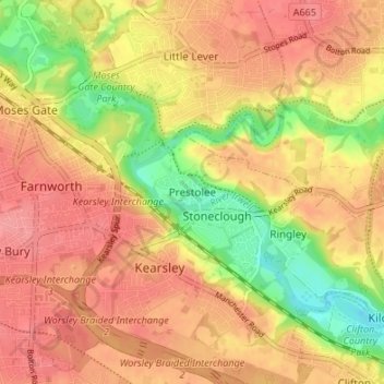 Prestolee topographic map, elevation, terrain