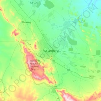 Rustenburg topographic map, elevation, terrain