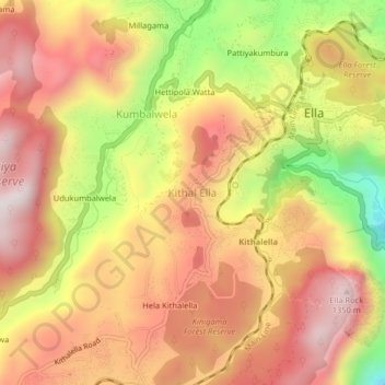 Kithal Ella topographic map, elevation, terrain