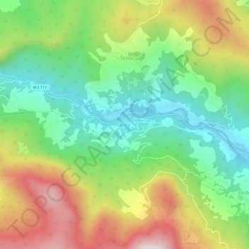 Kuta topographic map, elevation, terrain