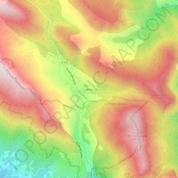 Léoux topographic map, elevation, terrain