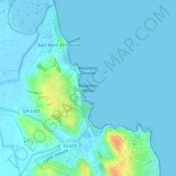 Muscleres Petites topographic map, elevation, terrain