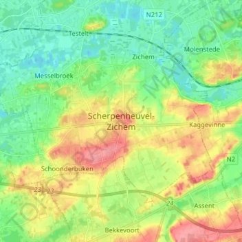 Scherpenheuvel-Zichem topographic map, elevation, terrain
