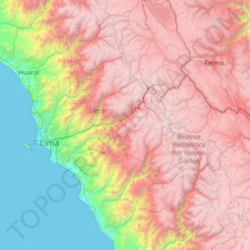 Province of Huarochirí topographic map, elevation, terrain