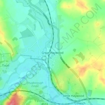Great Haywood topographic map, elevation, terrain