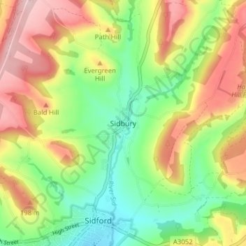 Sidbury topographic map, elevation, terrain