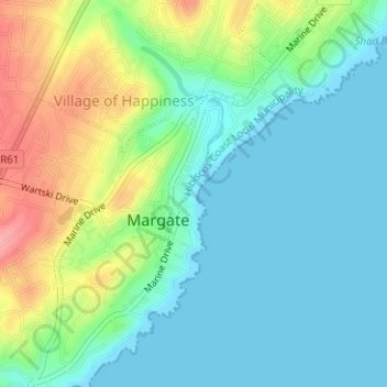Margate Beach topographic map, elevation, terrain