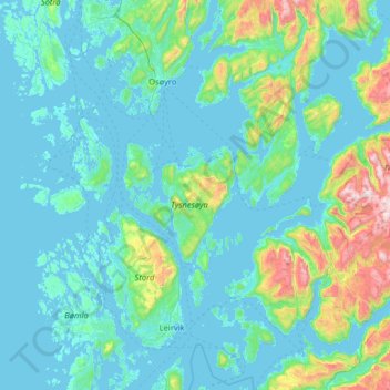 Tysnesøya topographic map, elevation, terrain