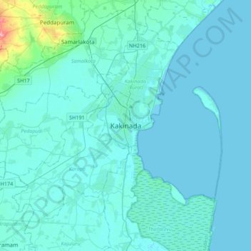 Kakinada topographic map, elevation, terrain