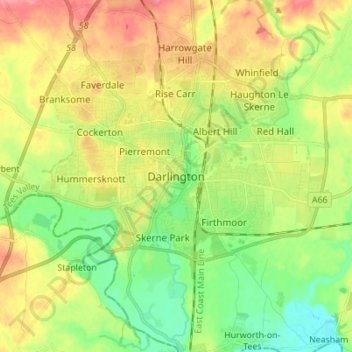 Darlington topographic map, elevation, terrain