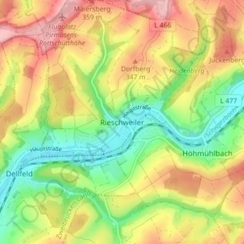 Rieschweiler topographic map, elevation, terrain