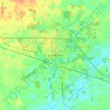 Columbia City topographic map, elevation, terrain